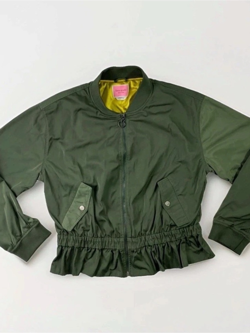 Kate Spade New York Peplum Bomber Jacket in Green large Like New